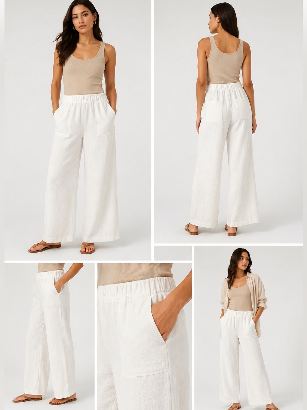 NWT Calvin Klein White Pull On Textured Viscose Blend Palazzo Pants Size M